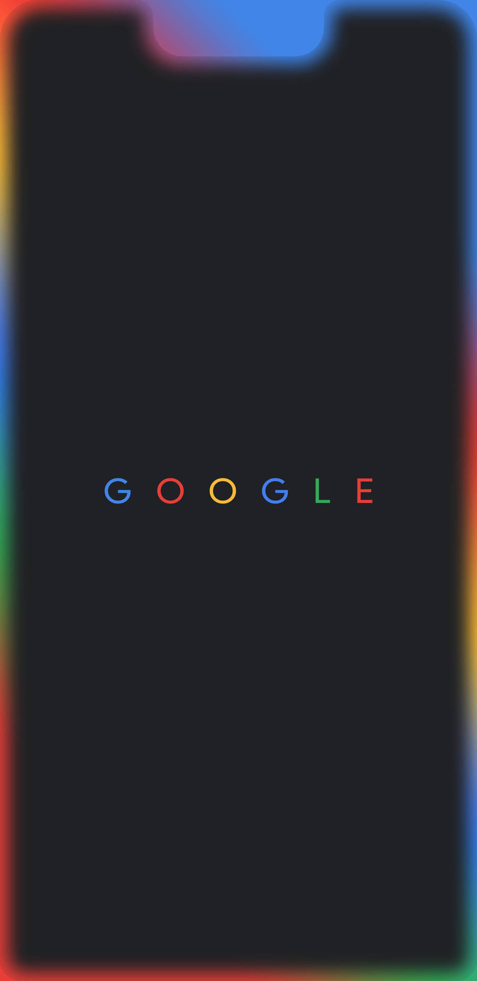 智慧型手機螢幕上的 Google 標誌，帶有彩虹邊框光芒。 — Google 壁紙