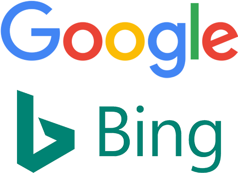 Google Ads 桌布 壁紙 — Google 和 Bing 的標誌並排顯示在黑色背景上，帶有鮮豔多彩的文字。