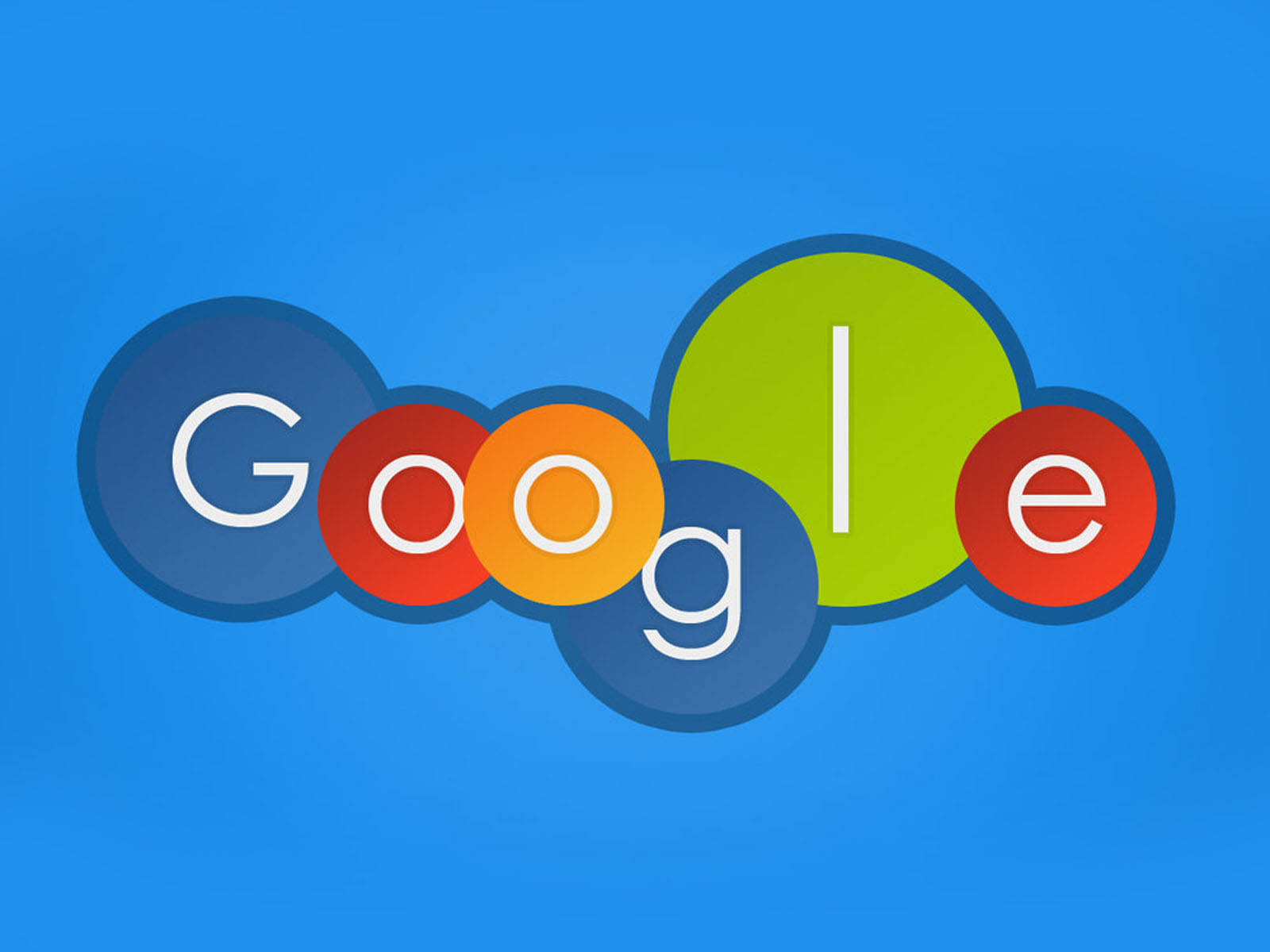 google 桌布 壁紙 — Google 標誌，在純藍色背景上有色彩繽紛的圓形字母。