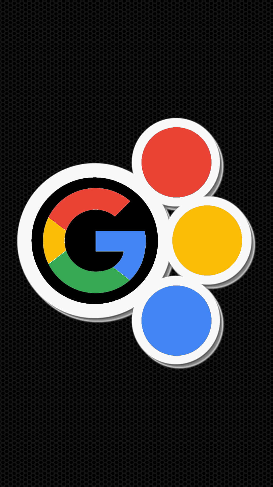 Google Chrome 桌布 壁紙 — Google 標誌，在黑色六邊形圖案背景上帶有彩色圓圈。