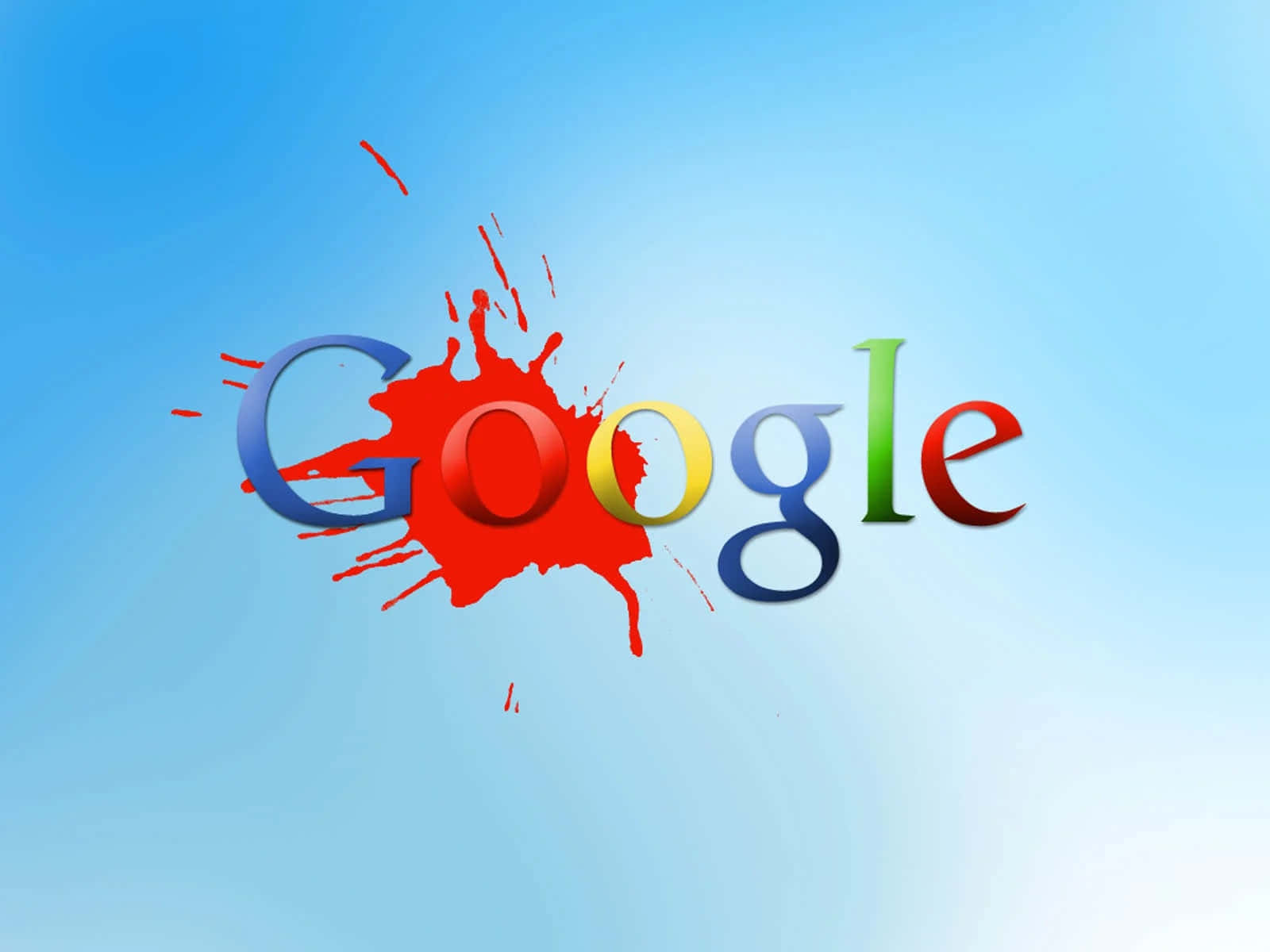 Google 標誌，帶有紅色油漆飛濺，背景為藍色漸變。 — Google Meet 壁紙