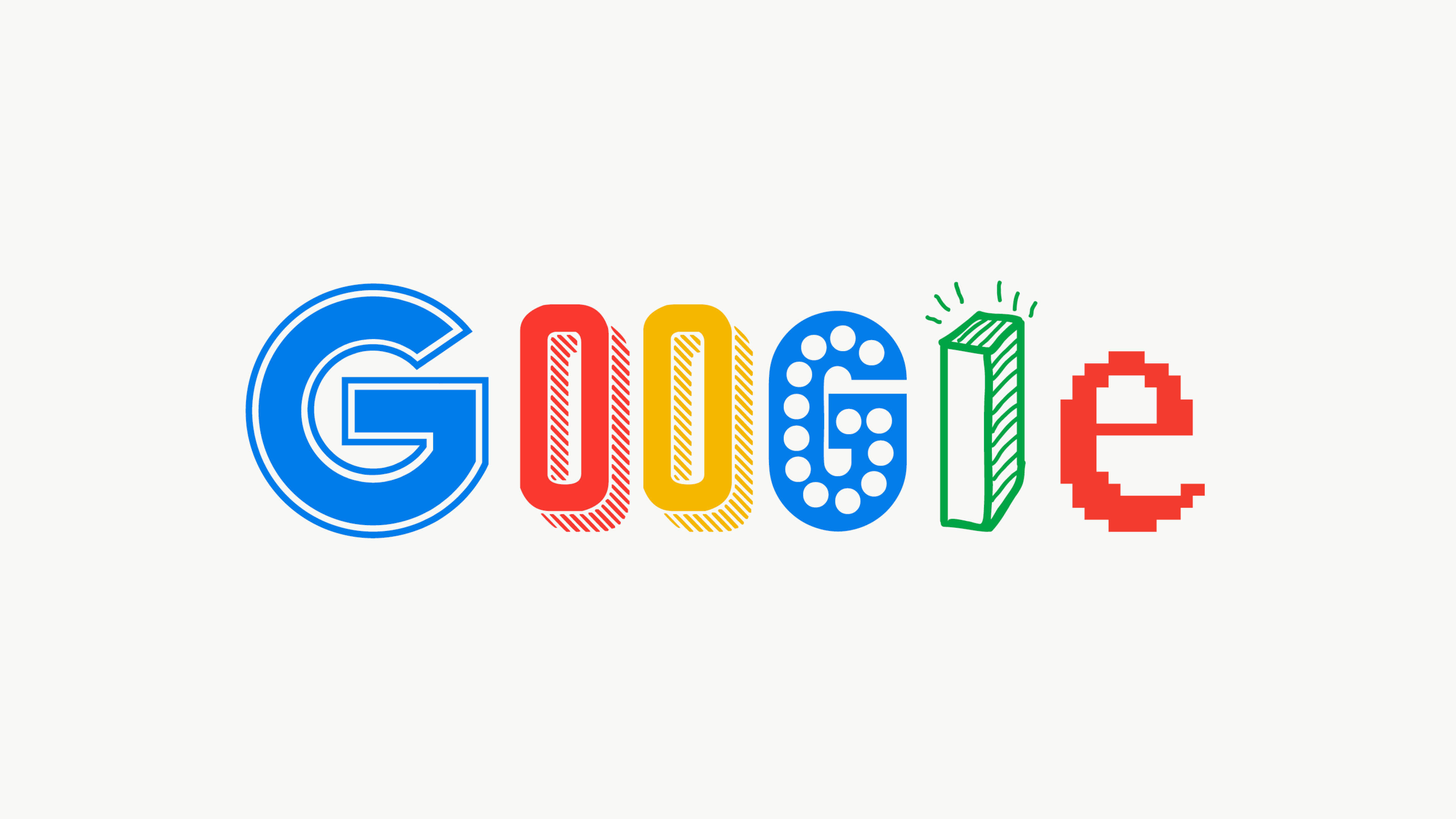 google 桌布 壁紙 — Google 標誌，每個字母以獨特風格呈現鮮豔色彩，置於純色背景上。