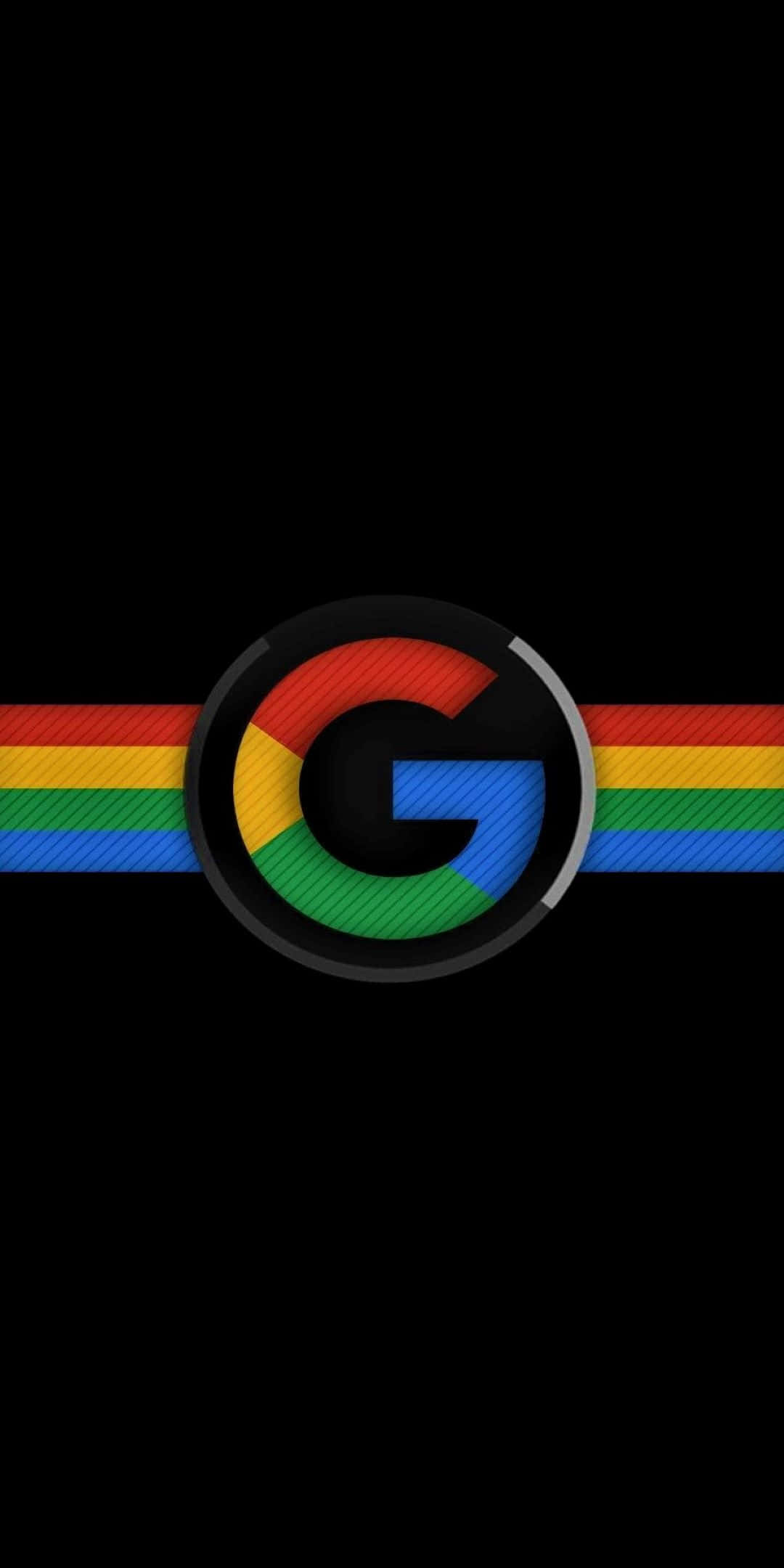 Pixel 3 Amoled 桌布 壁紙 — Google 標誌，黑色背景上帶有彩虹條紋和對角線紋理。