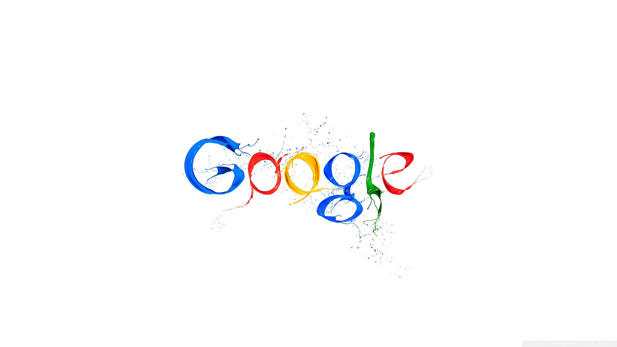 google 桌布 壁紙 — Google 標誌以鮮豔的油漆飛濺呈現，背景為純白色。