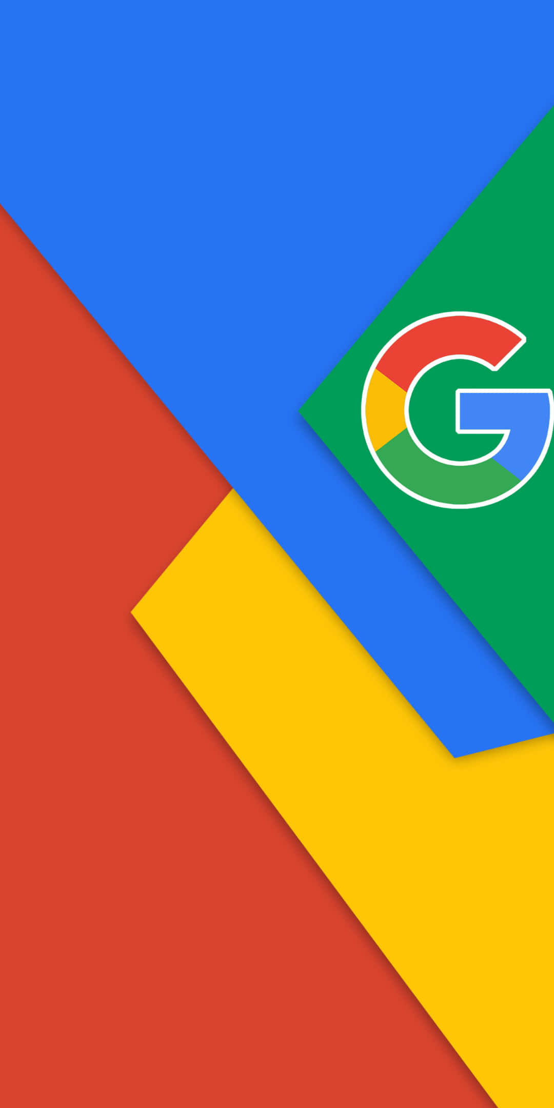 Overlay 桌布 壁紙 — Google 標誌居中於由藍色、紅色、黃色和綠色對角線面板組成的鮮豔幾何背景上。