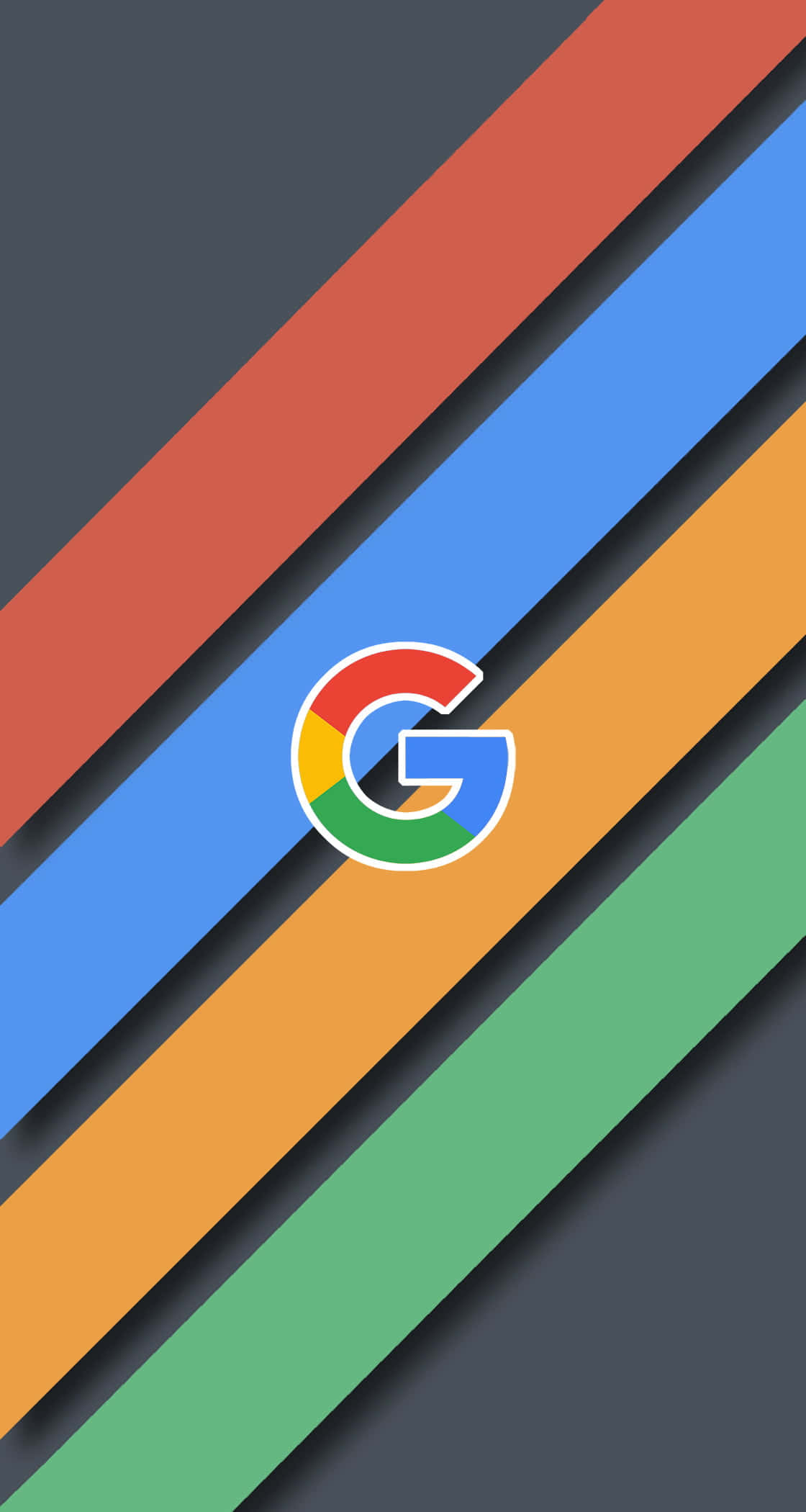 Google Chrome 桌布 壁紙 — Google 標誌置於深灰色背景上的對角彩虹條紋中央。