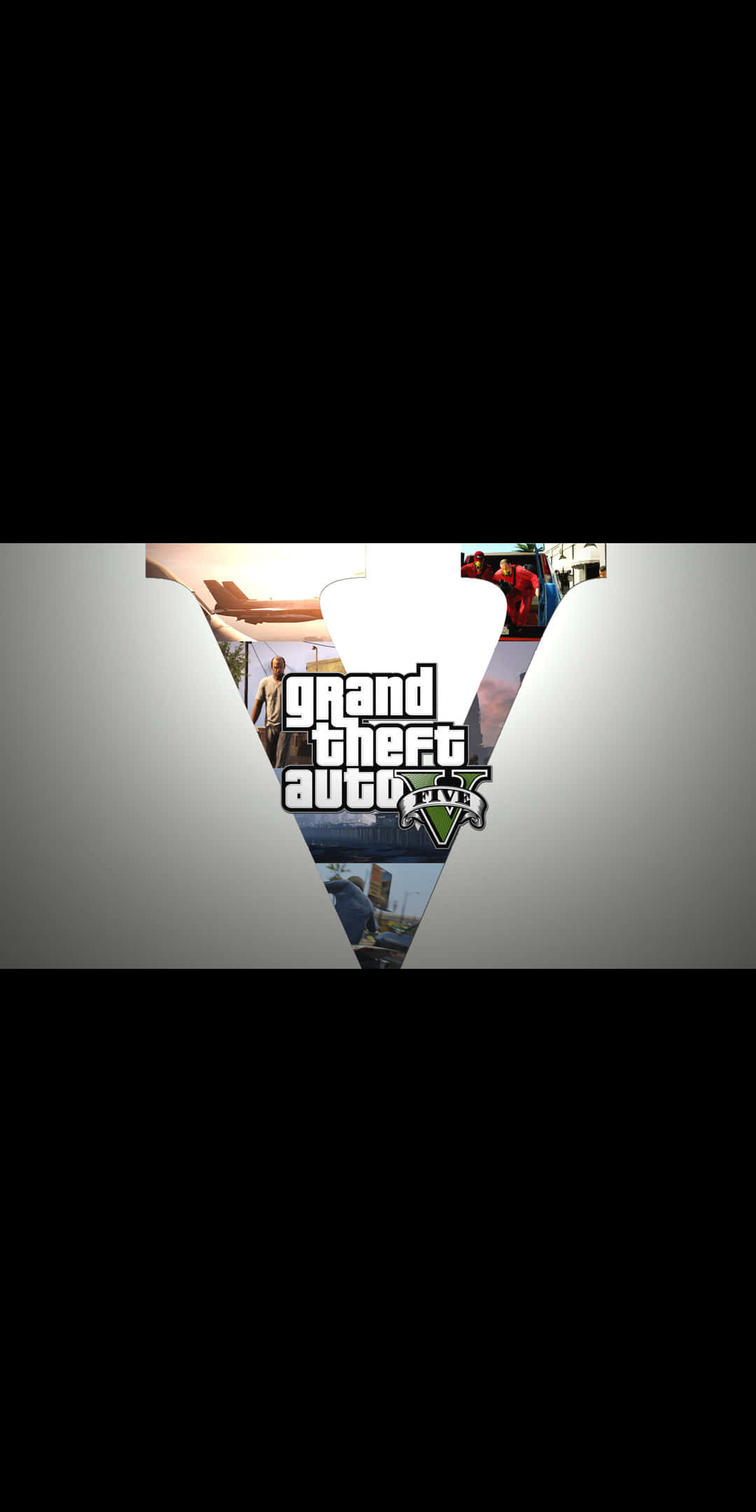 Pixel 3 Grand Theft Auto V 桌布 壁紙 — Grand Theft Auto V 標誌居中於V形框架內，背景可見遊戲場景。
