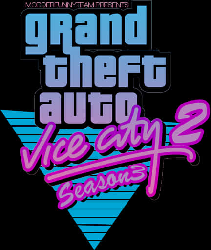 Gta Logo 桌布 壁紙 — Grand Theft Auto Vice City Season 3 的充滿活力的復古電子遊戲標誌，在黑色背景上帶有粗體霓虹藍和粉紅色文字。