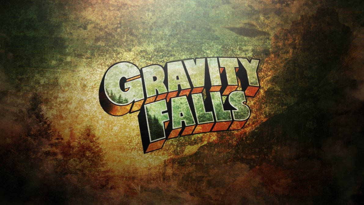 gravity 桌布 壁紙 — Gravity Falls 標誌在苔蘚色、大地色調的背景上散發著復古、有紋理的光澤。