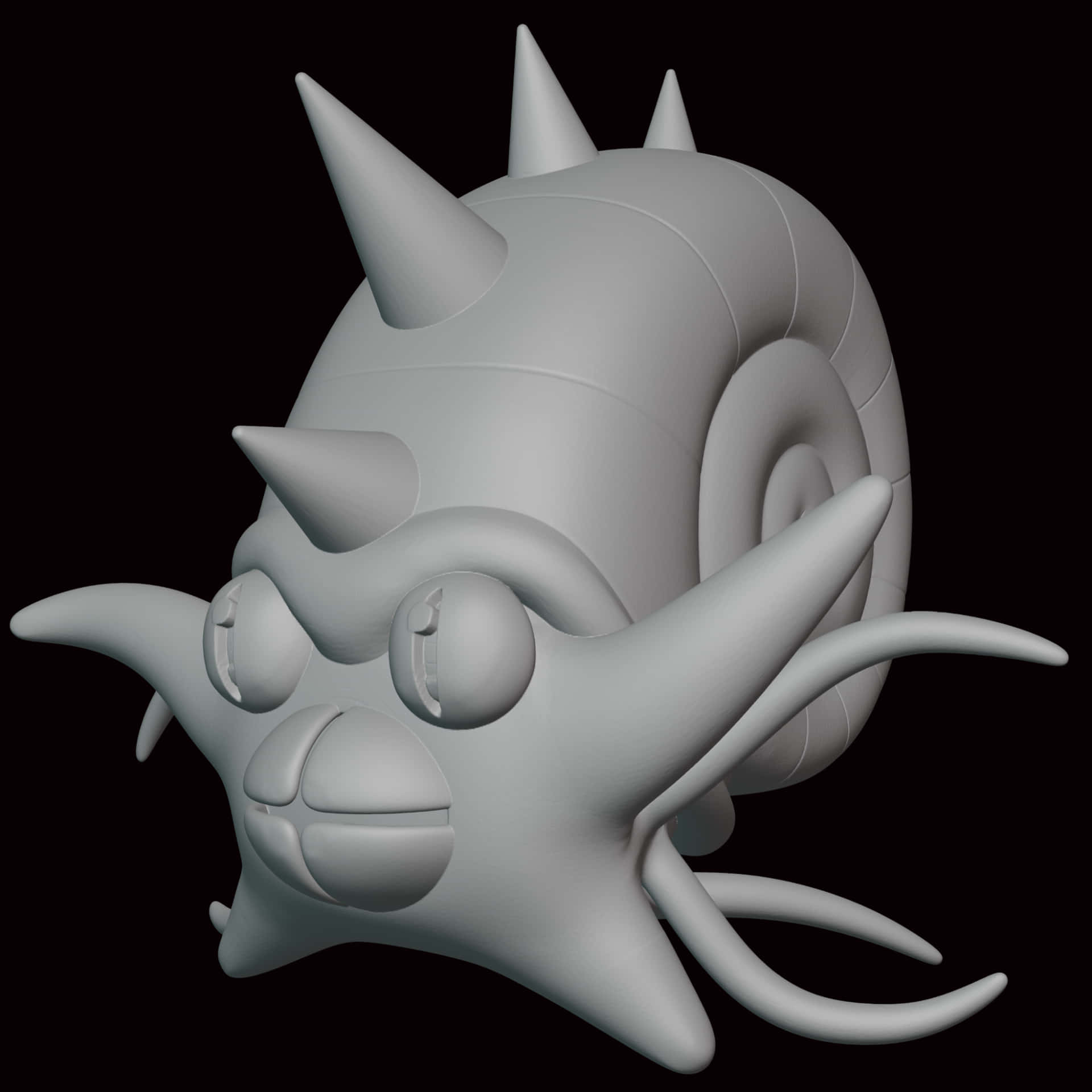 灰色多刺的蝸牛狀生物，帶有觸手，黑色背景。 — 3D 壁紙