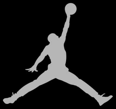 灰色剪影，籃球運動員在黑色背景前灌籃。 — Jordan Logo 壁紙