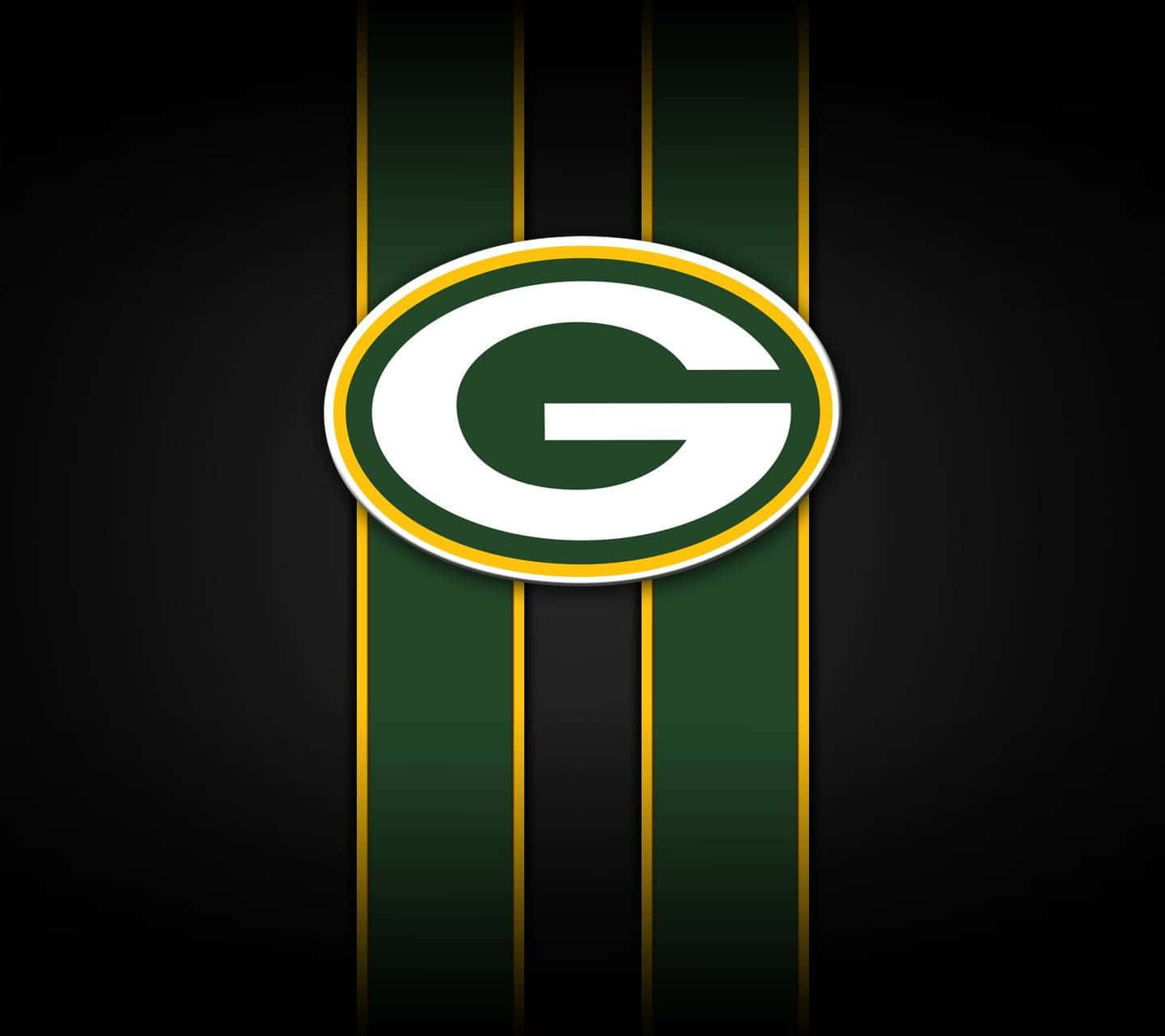 綠灣包裝工 桌布 壁紙 — Green Bay Packers 標誌居中於深色背景上，帶有垂直的綠色和金色條紋。
