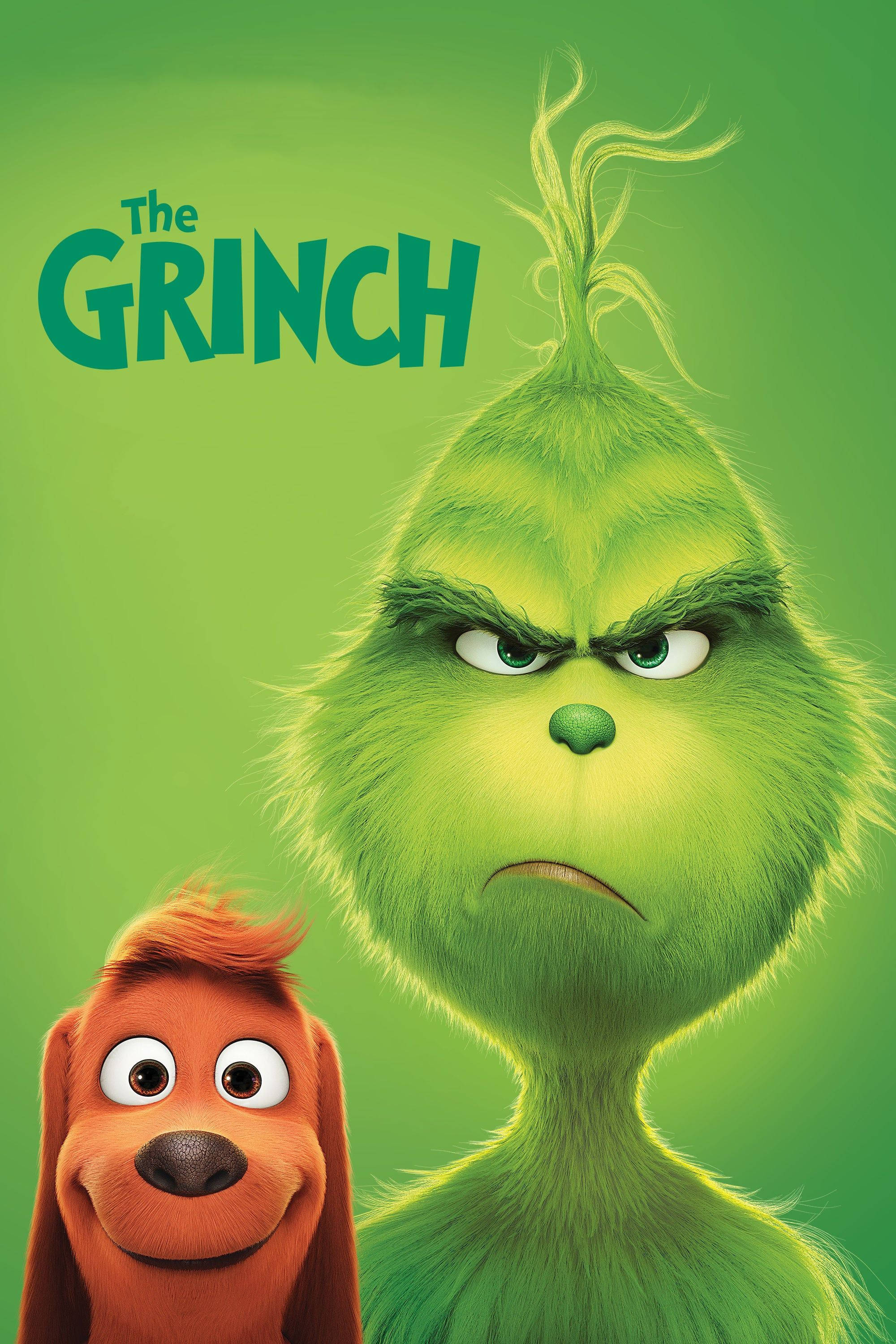 鬼靈精 桌布 壁紙 — Grinch 帶著憤怒的表情和他微笑的狗同伴，背景是純綠色。