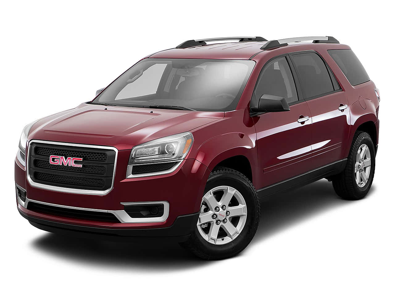 Gmc Acadia 桌布 壁紙 — 一輛光澤的酒紅色GMC Acadia SUV在攝影棚燈光下，以乾淨的白色背景展示。
