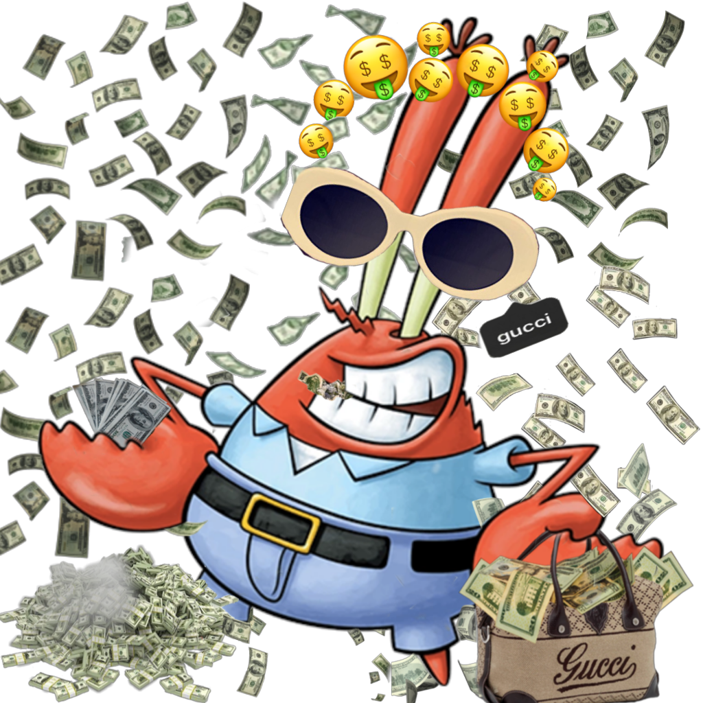 有錢的蟹老闆拿著錢和Gucci包包 壁紙