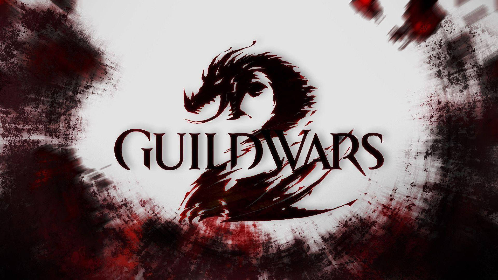 藝術 桌布 壁紙 — Guild Wars 2 的風格化龍標誌從動態的紅色和黑色飛濺背景中浮現。