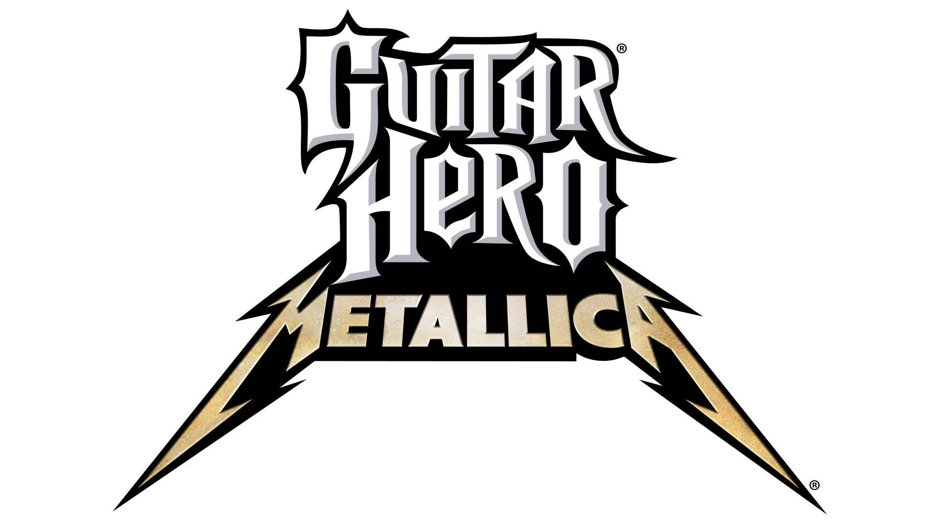 Guitar Hero Metallica 電子遊戲標誌，帶有黑色和金色閃電。 — 吉他英雄 壁紙