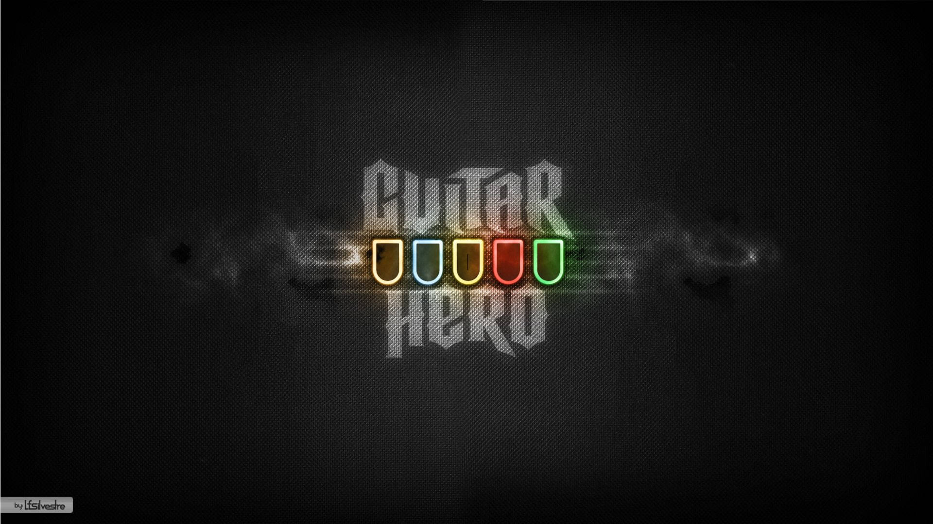 深色背景上帶有發光彩色按鈕的Guitar Hero標誌 — 吉他英雄 壁紙