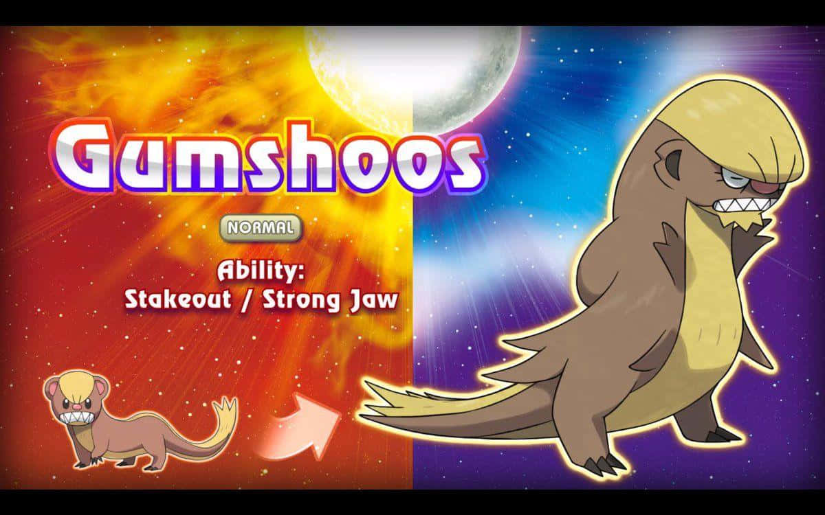寶可夢 桌布 壁紙 — Gumshoos 從一隻類似雪貂的小型生物進化為較大的生物，背景是熾熱且星光燦爛的宇宙。