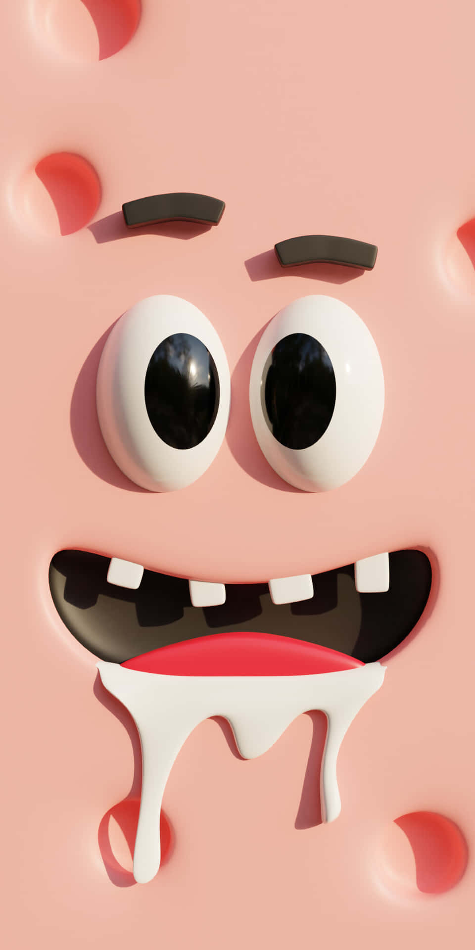 派大星卡通角色，大眼睛和流口水的嘴巴 — 3D 壁紙