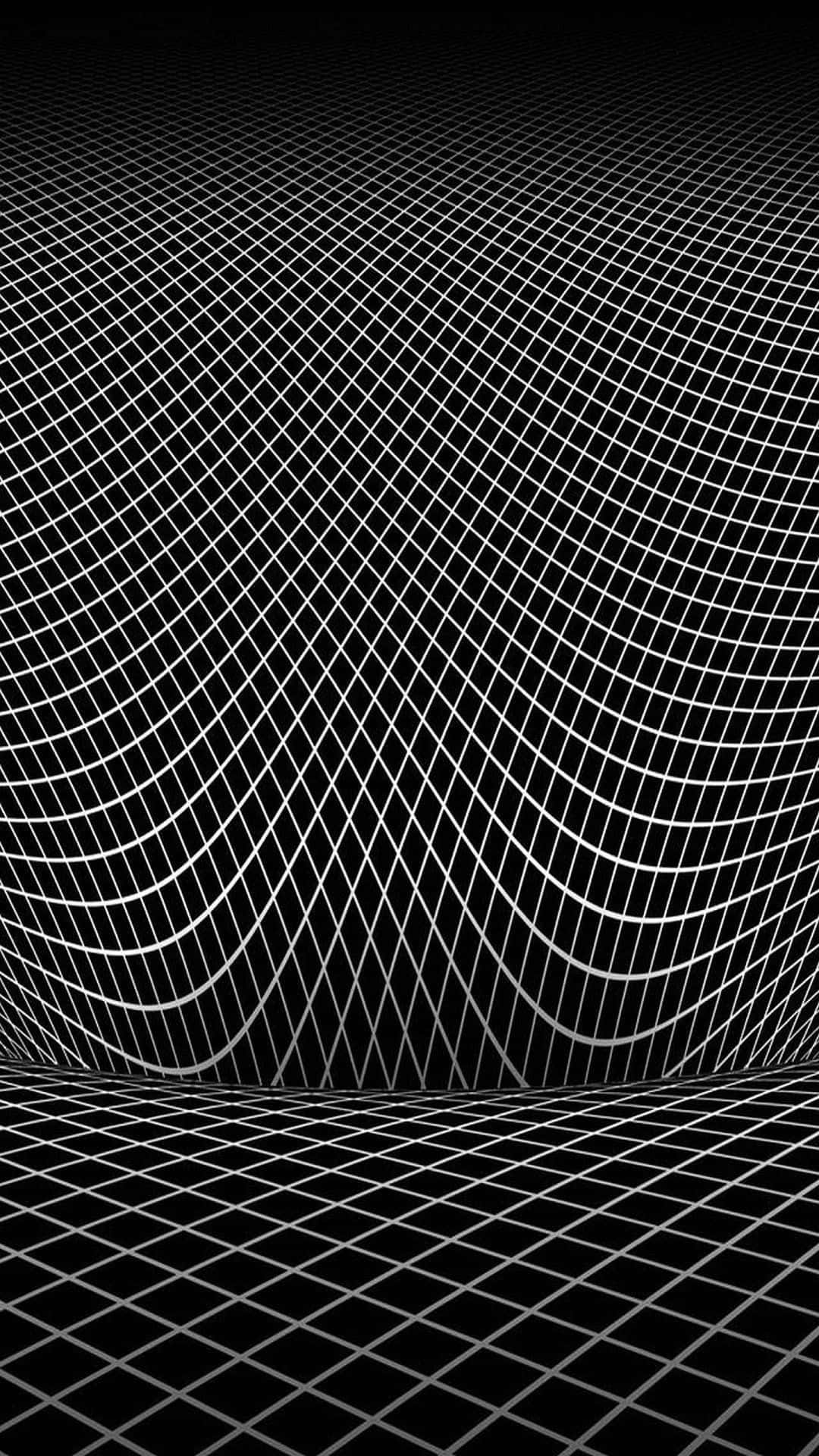  壁紙 — 黑白網格圖案彎曲成深渦，營造出催眠般的3D錯覺。