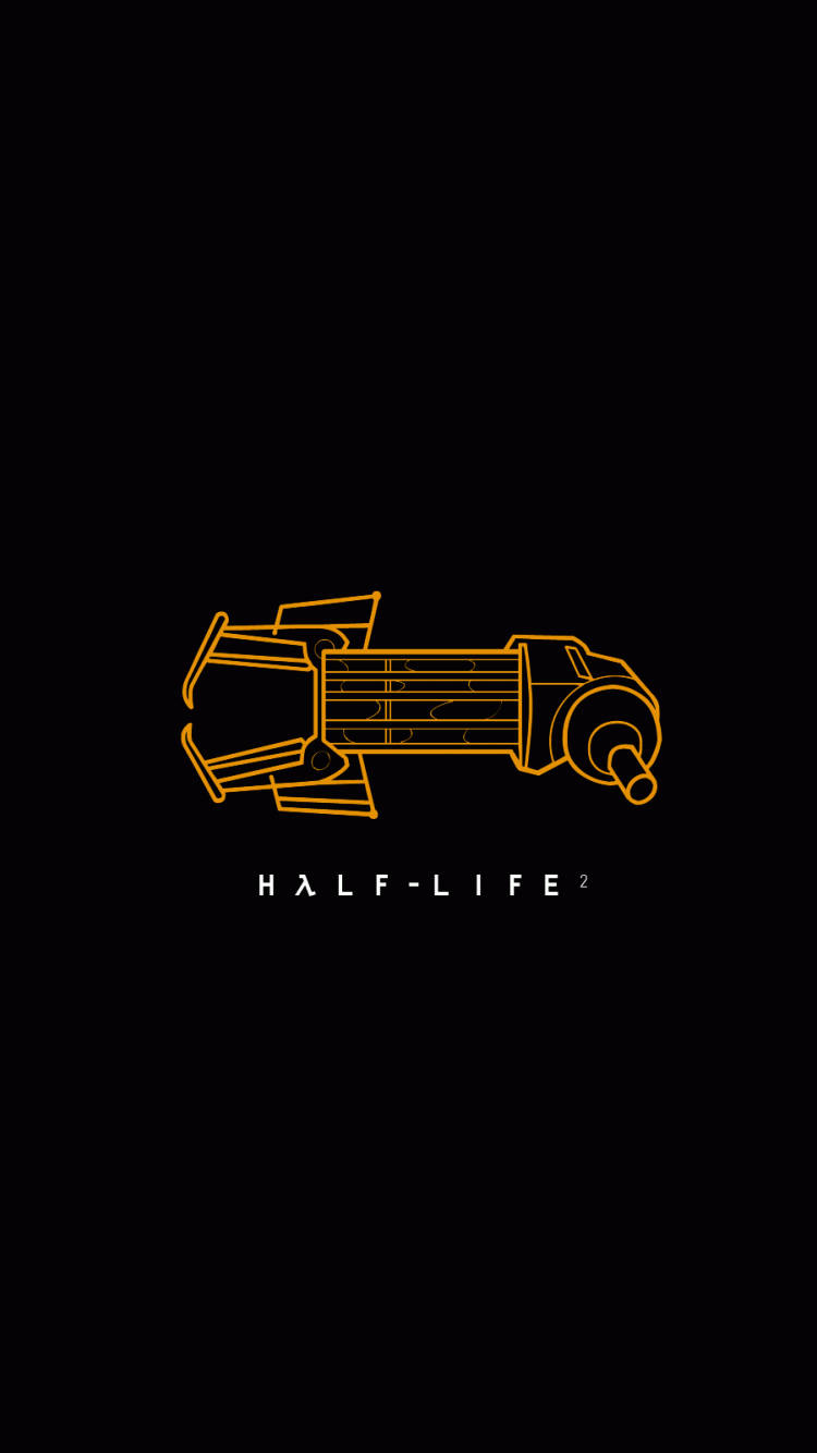 遊戲 桌布 壁紙 — Half-Life 2 的撬棍發光橙色線條藝術圖案，置中在黑色背景上。