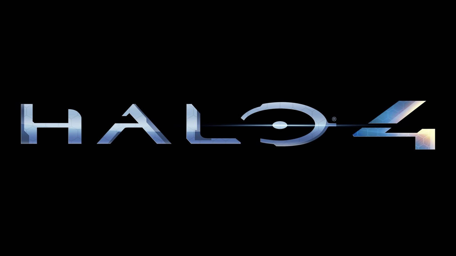Xbox 桌布 壁紙 — Halo 4 標誌在純黑背景上閃耀著金屬藍和銀色亮點。
