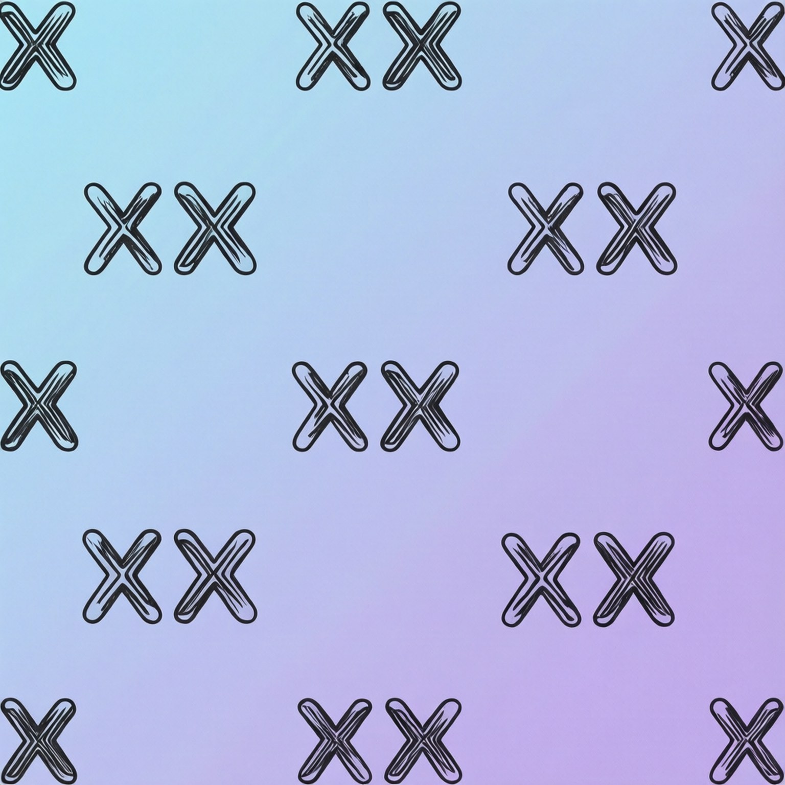 Minimalist XX Pattern 壁紙 — 在從淺藍色過渡到薰衣草色的柔和漸變背景上，重複的手繪黑色X標記圖案。