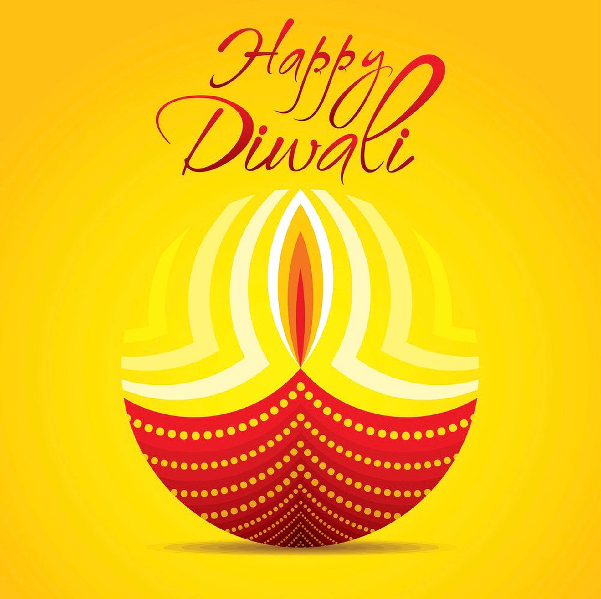 在黃色背景上帶有風格化迪亞和節日文字的 Happy Diwali 問候 — 排燈節 壁紙