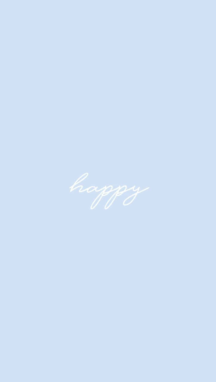 Basic 桌布 壁紙 — 「happy」這個詞以優雅的白色草書字體浮在柔和的粉藍色背景中央。