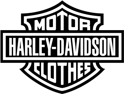 哈雷戴維森標誌 桌布 壁紙 — Harley-Davidson 標誌以粗黑輪廓線條呈現於白色背景上，採用經典盾牌設計。
