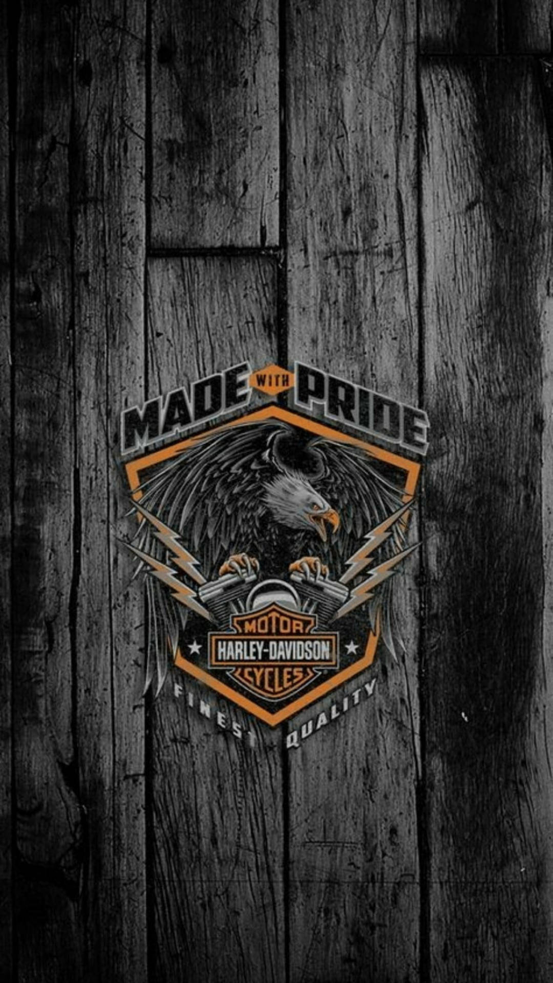 Harley-Davidson 鷹標誌在深色木背景上 — 哈雷戴維森 GIF 壁紙