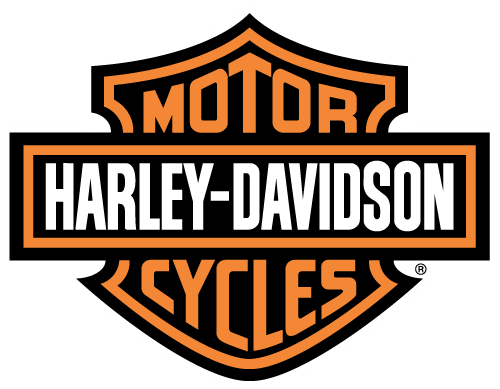 哈雷戴維森標誌 桌布 壁紙 — Harley-Davidson 標誌以鮮明的橙色和白色呈現於黑色背景上，採用經典盾牌形狀。