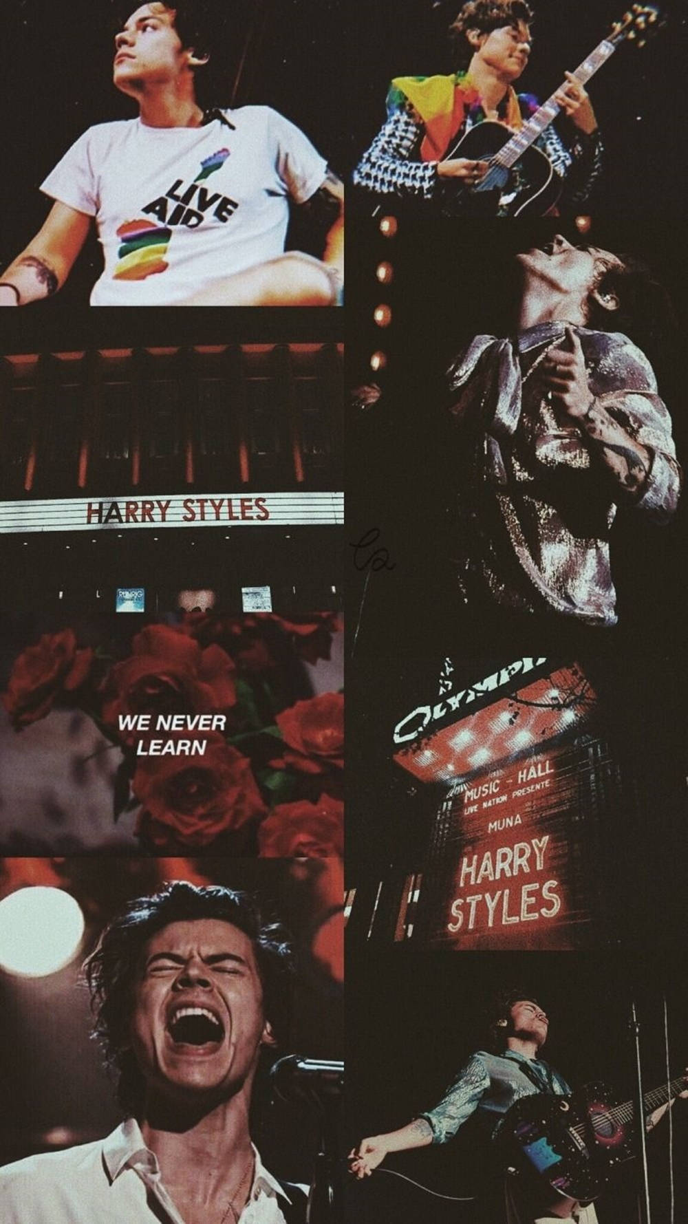美學 桌布 壁紙 — Harry Styles 在舞台上熱情演出，以充滿活力的燈光和情感表達的音樂會時刻拼貼而成。