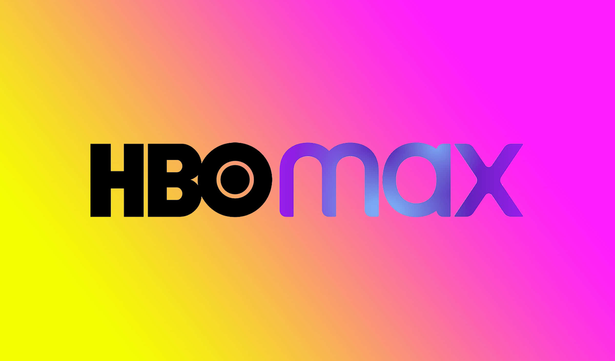 HBO 桌布 壁紙 — HBO Max 標誌以粗體黑色和紫色漸變，背景為鮮豔的黃色到粉紅色。