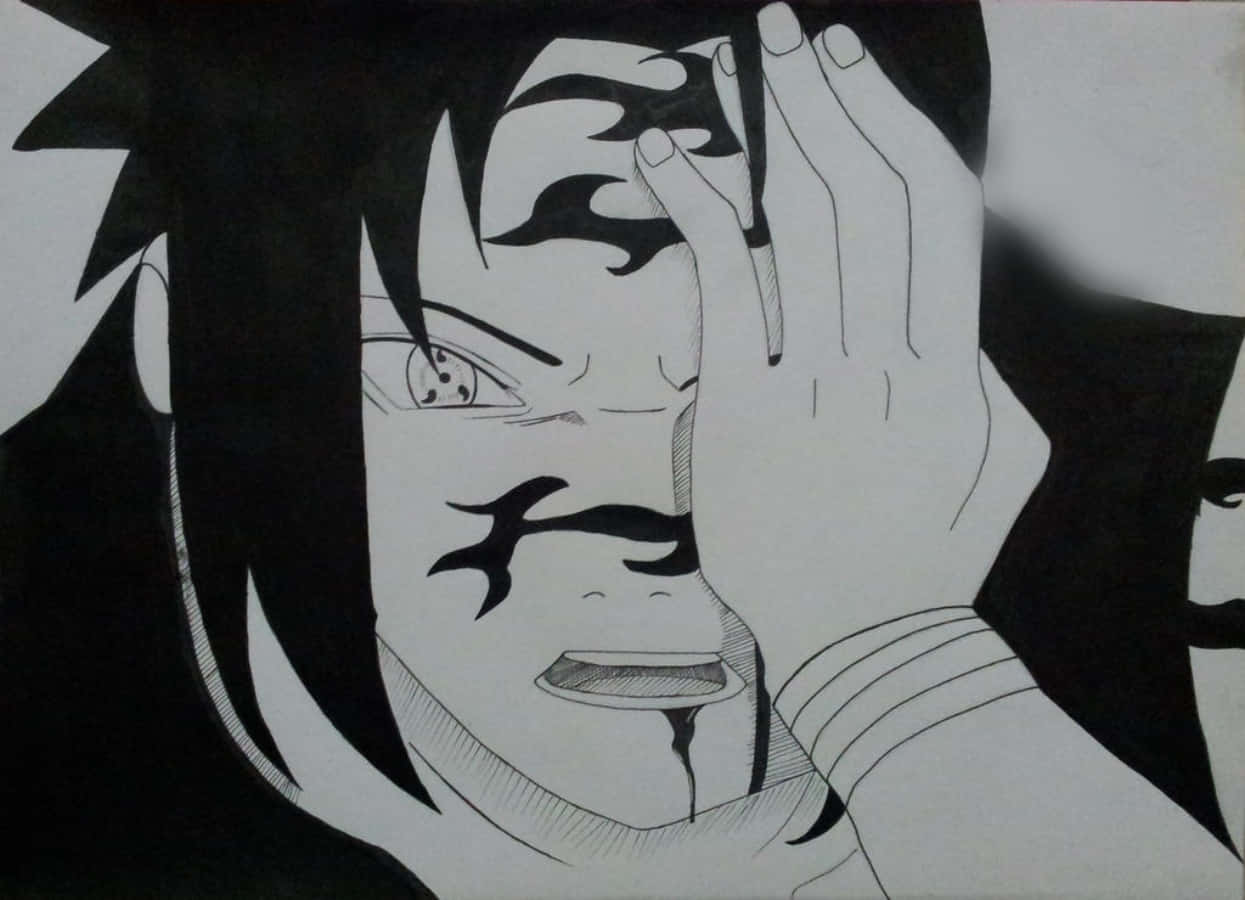動漫角色，一隻眼睛被手遮住，另一隻眼睛流下眼淚。 — Sasuke 壁紙