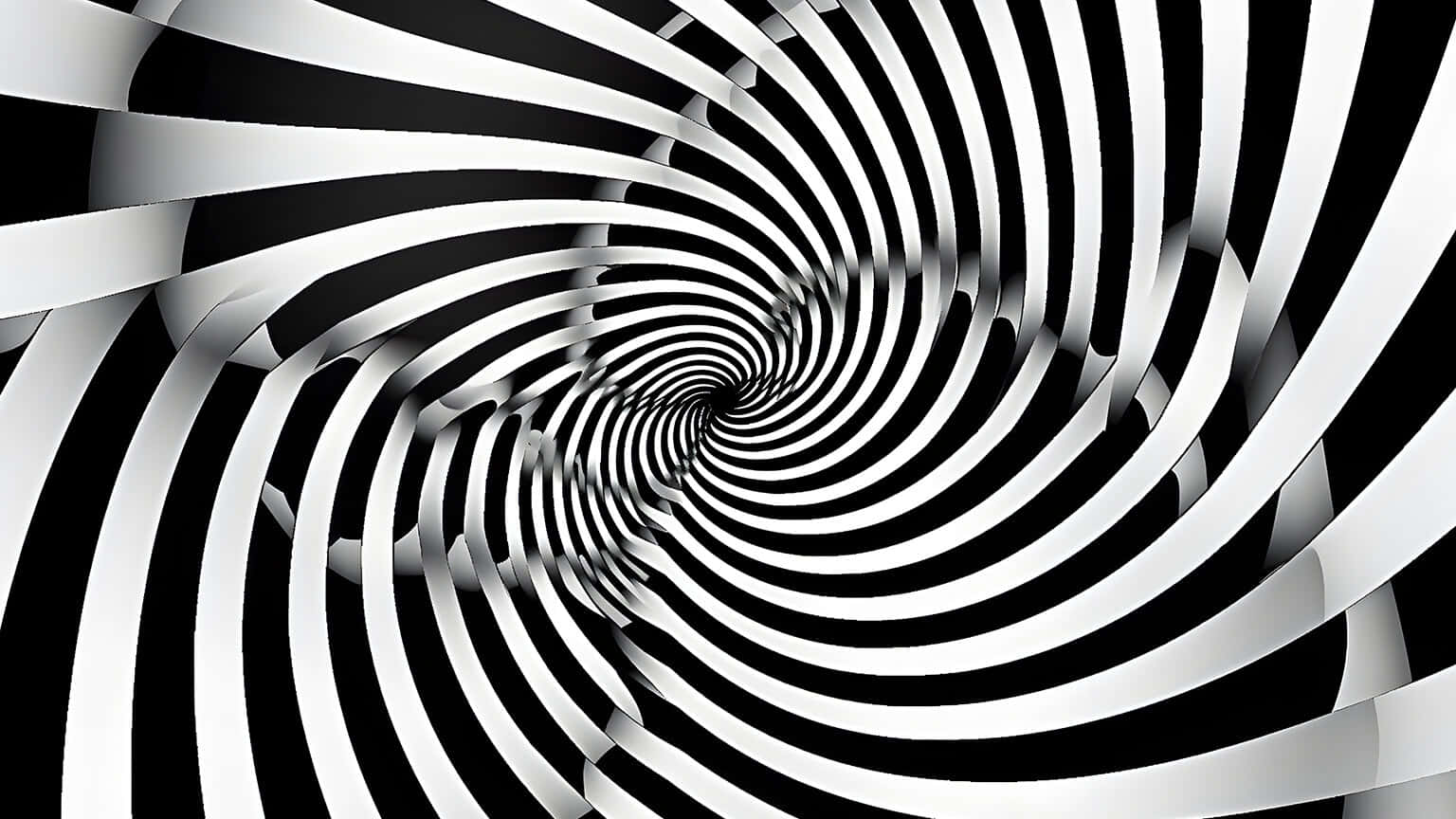  壁紙 — 一條迷人的黑白螺旋隧道，帶有粗線條，營造出催眠般的3D錯覺。