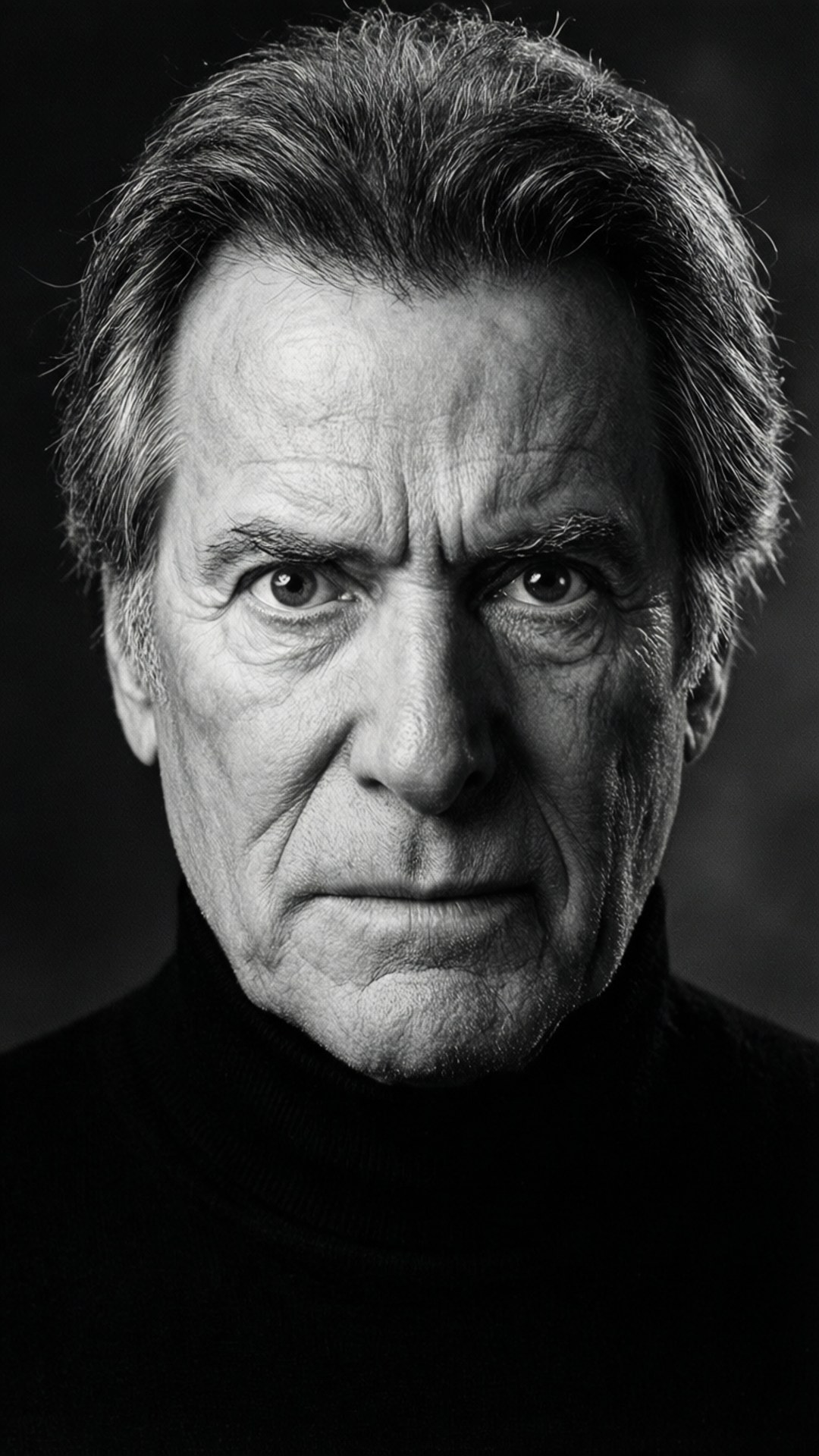 Christopher Lloyd 桌布 壁紙 — 一張清晰的黑白肖像照，捕捉一位眼神銳利、皺紋深刻的年長男性直視鏡頭。