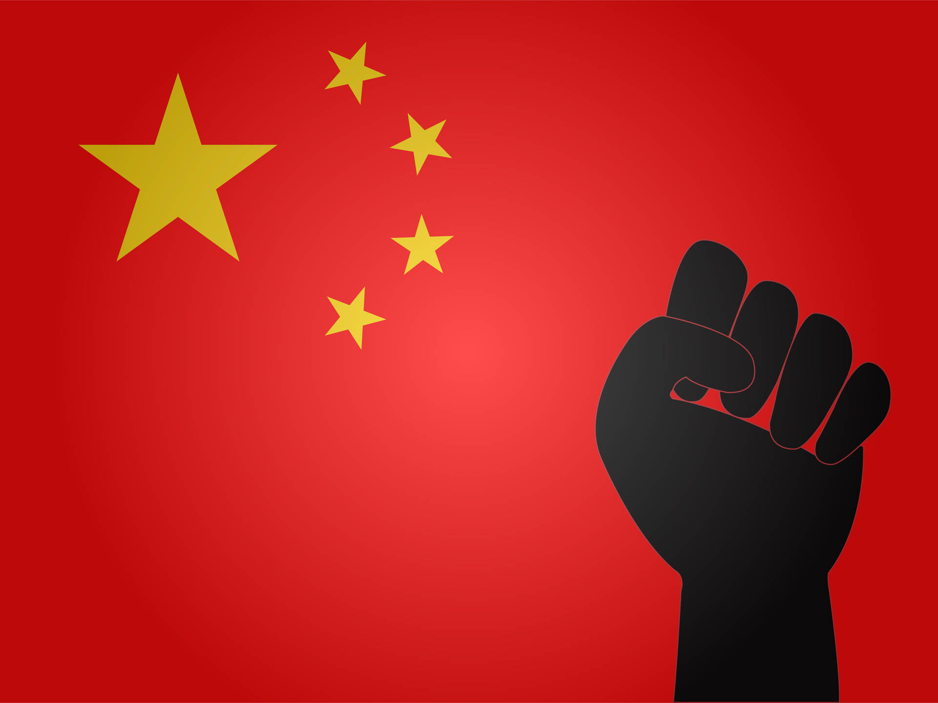 黑色舉起拳頭標誌在中國國旗背景上 — 中國國旗 壁紙