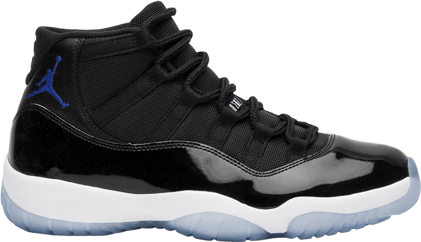 黑色 Jordan 11 運動鞋，帶藍色標誌和白色鞋底 — Jordan 壁紙