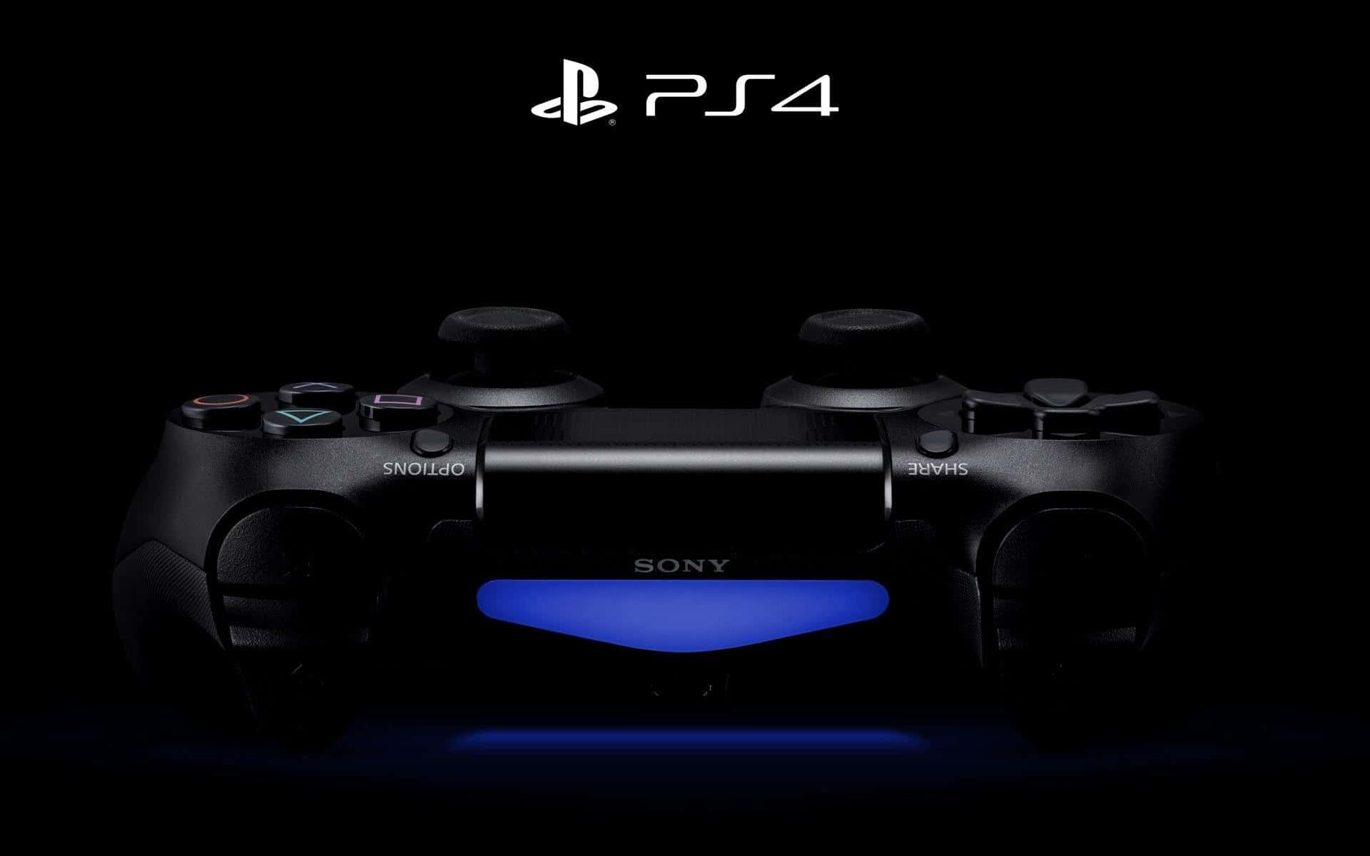黑色PlayStation 4控制器在深色背景上發出藍光。 — Ps4 壁紙