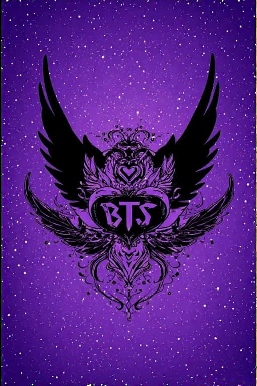 黑色翼形徽章，BTS字母在紫色星光背景上 — Bts 壁紙