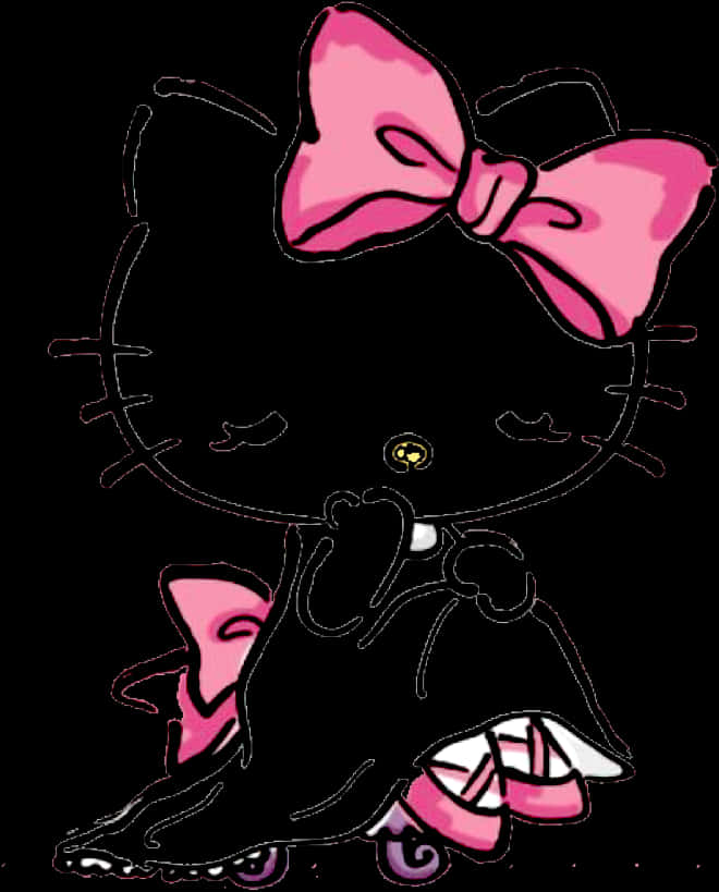 Hello Kitty 黑色剪影搭配粉色蝴蝶結 壁紙