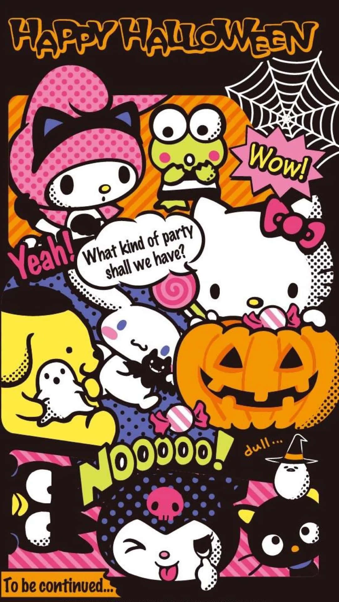 Hello Kitty 和朋友們穿著萬聖節服裝，與南瓜和鬼魂一起慶祝。 — Hello Kitty 壁紙