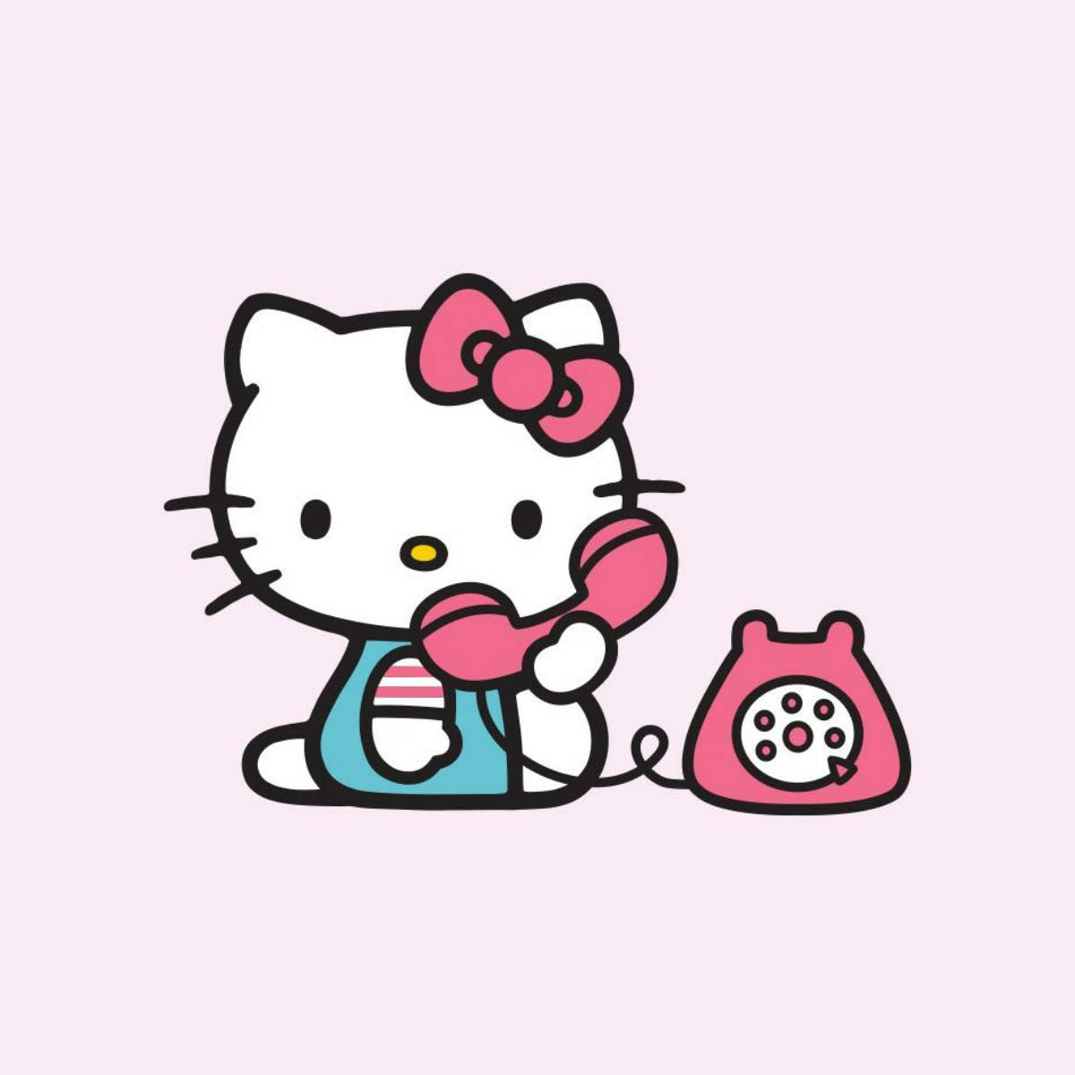 Hello Kitty 在粉紅色背景上拿著粉紅色轉盤電話。 — Hello Kitty 壁紙