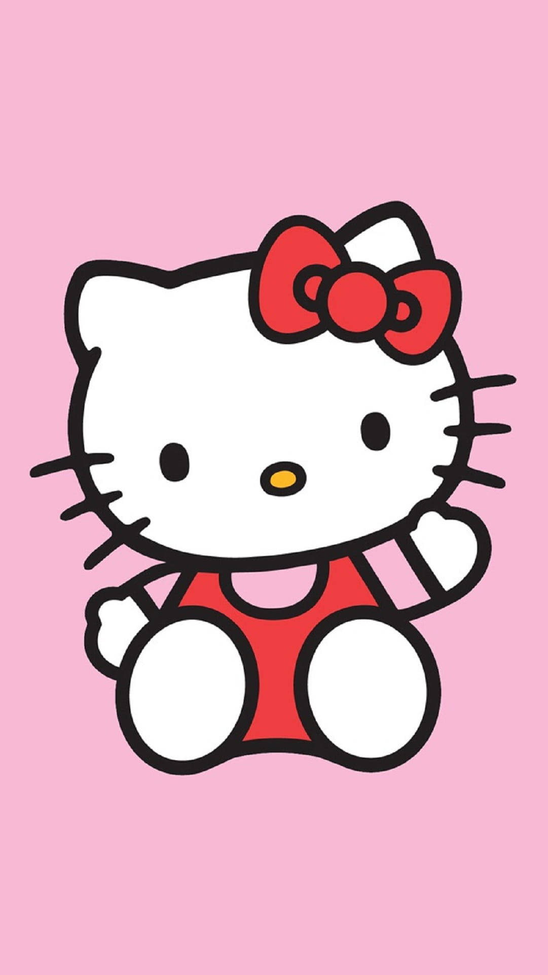 Hello Kitty 卡通角色穿著紅色裙子和蝴蝶結，背景為粉紅色。 — Hello Kitty 壁紙