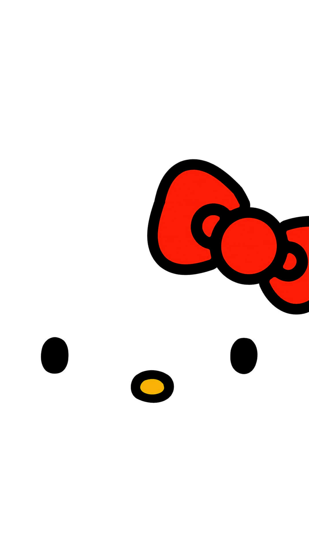 Hello Kitty 臉部帶有紅色蝴蝶結和黃色鼻子，背景為白色。 — Hello Kitty 壁紙