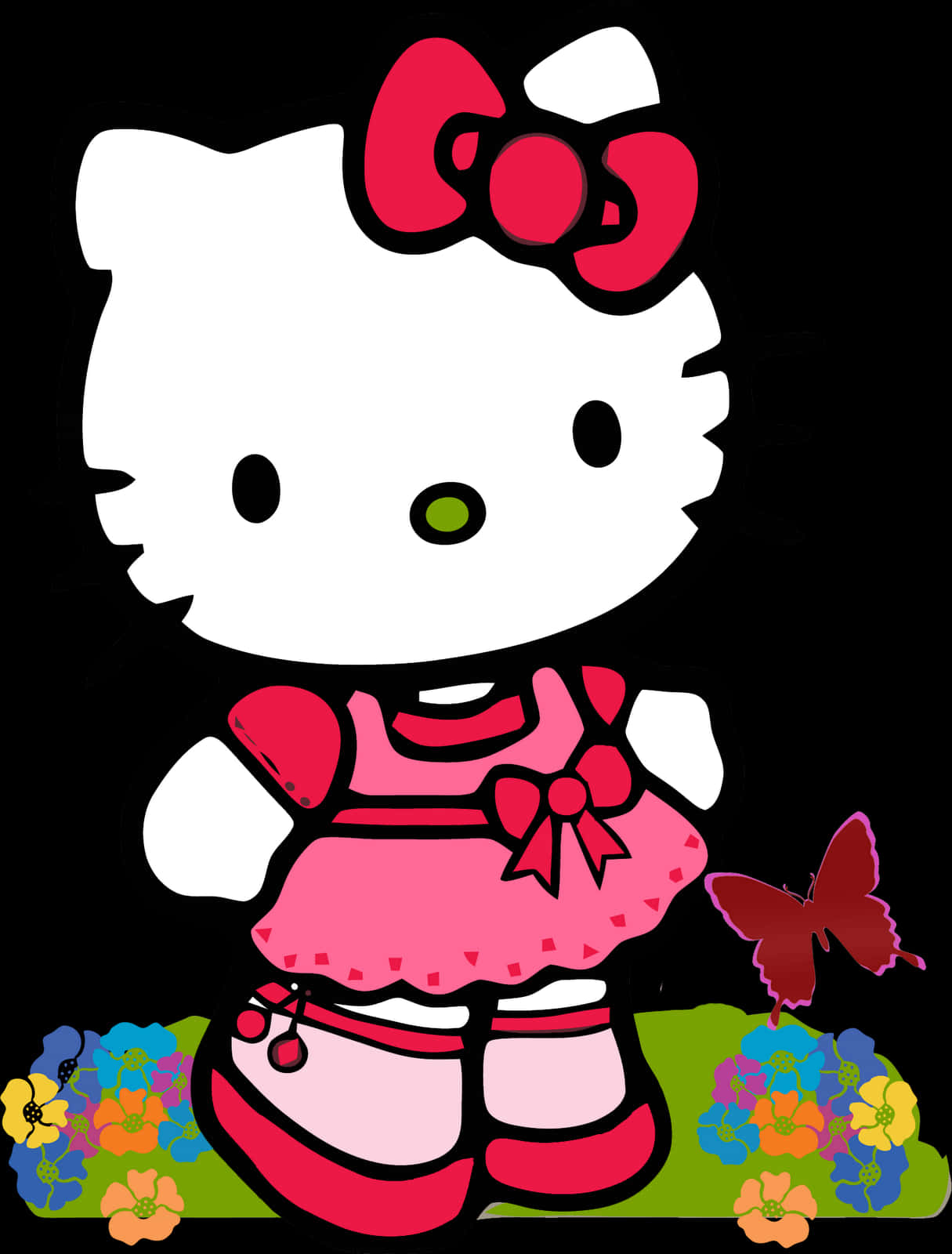 Hello Kitty 粉紅洋裝蝴蝶 壁紙