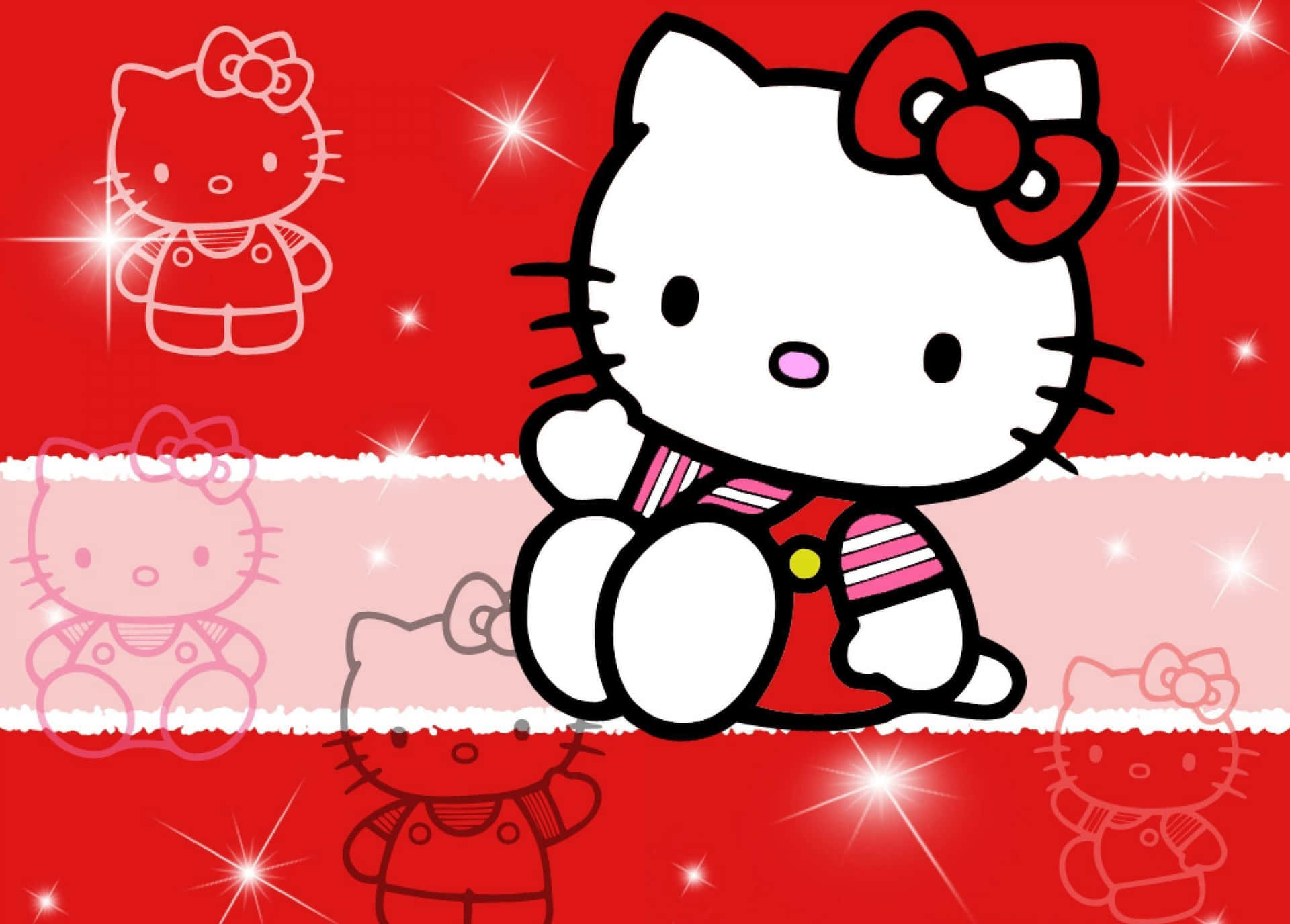 節日紅色和粉紅色的Hello Kitty，帶有閃爍和模糊輪廓。 — Hello Kitty 壁紙