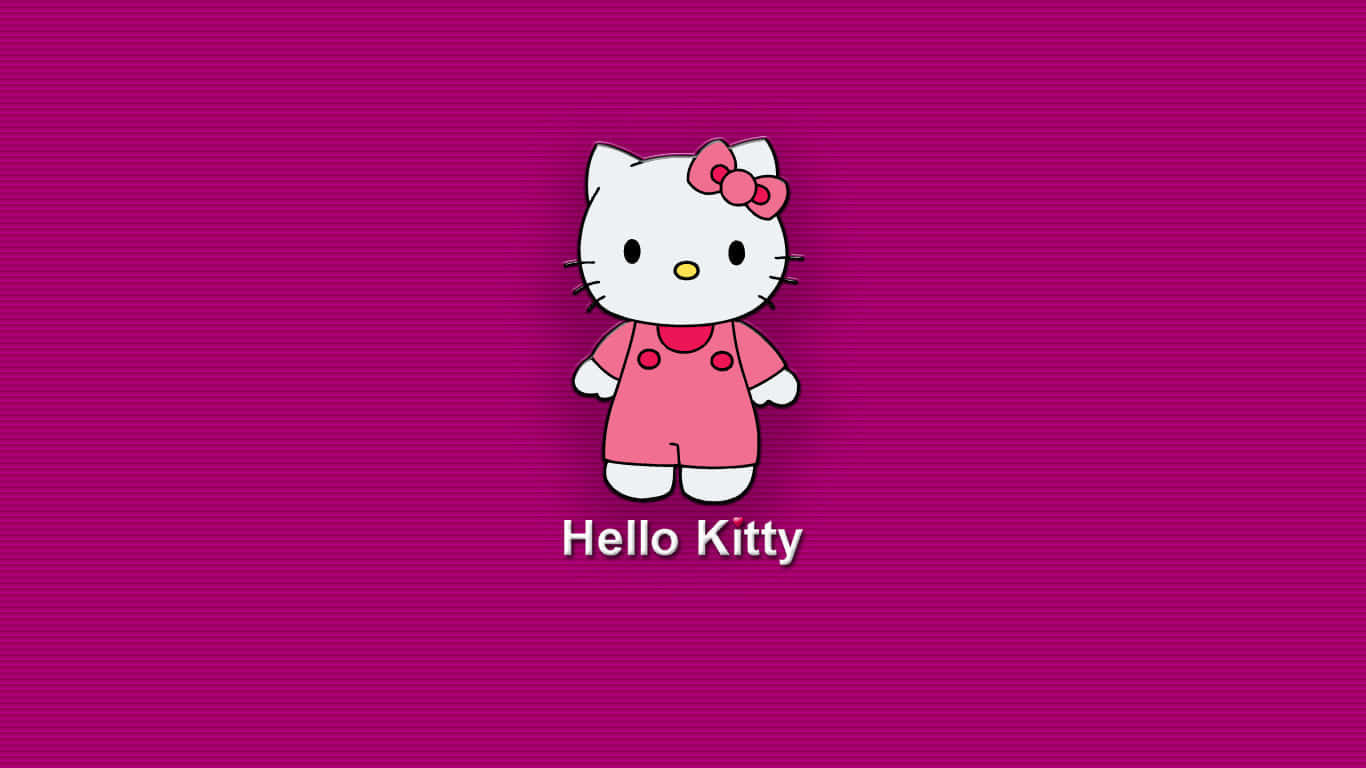 Hello Kitty Pc 桌布 壁紙 — Hello Kitty 卡通角色身穿粉紅色服裝，居中站立在鮮豔的洋紅色背景上，下方有文字。